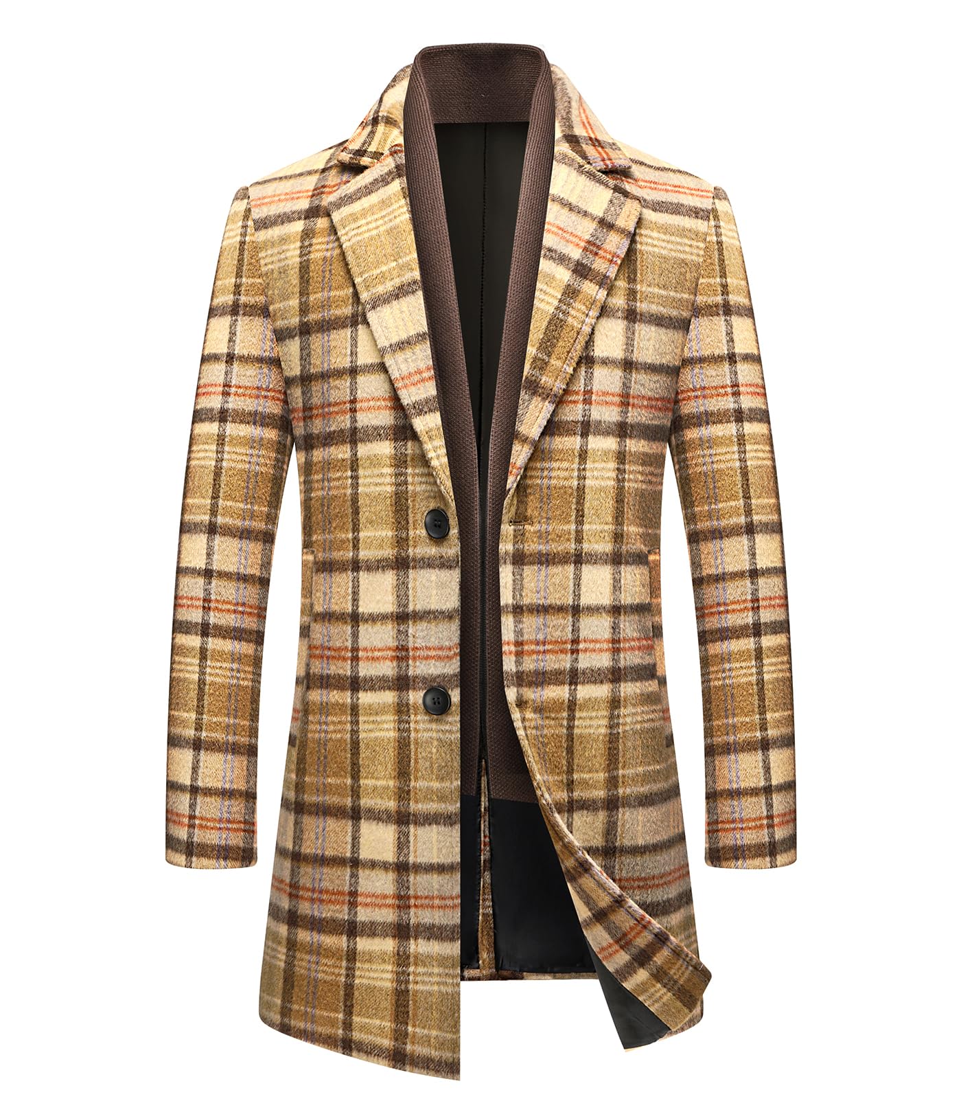 INVACHI Men's Wool Blend Pea Coat Warm Winter Trench Coat with Detachable Soft Scarf Single Breasted Overcoat